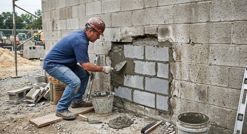 Cinder Block Wall Repair in Broken Arrow, OK