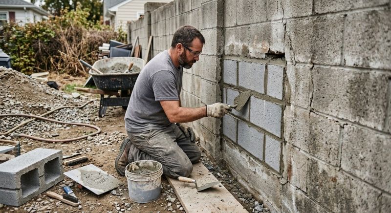 Cinder Block Wall Repair in Coweta, OK