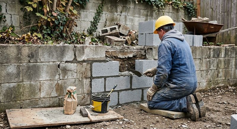 Cinder Block Wall Repair in Mounds, OK